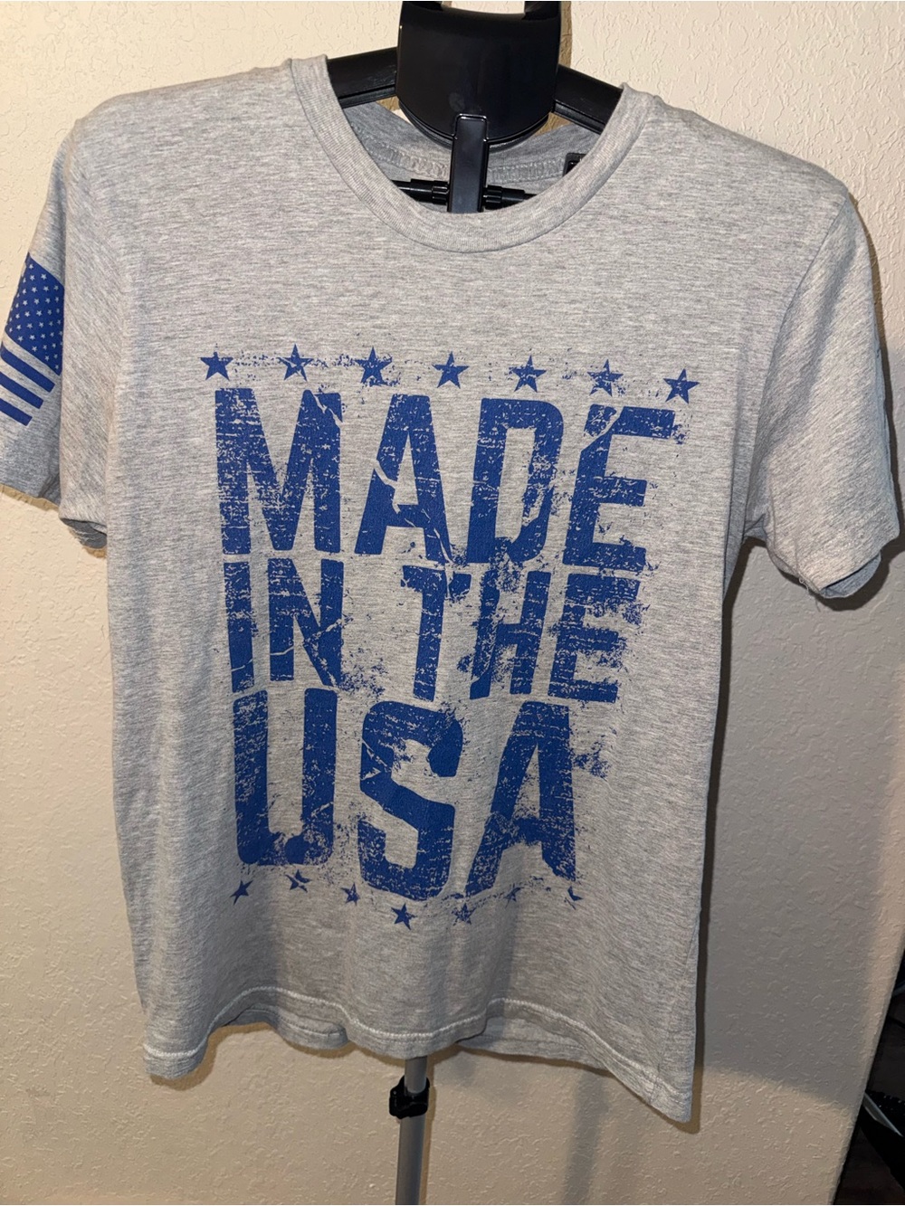 Grunt Style Gray Tee with Blue 'Made in the USA' Graphic